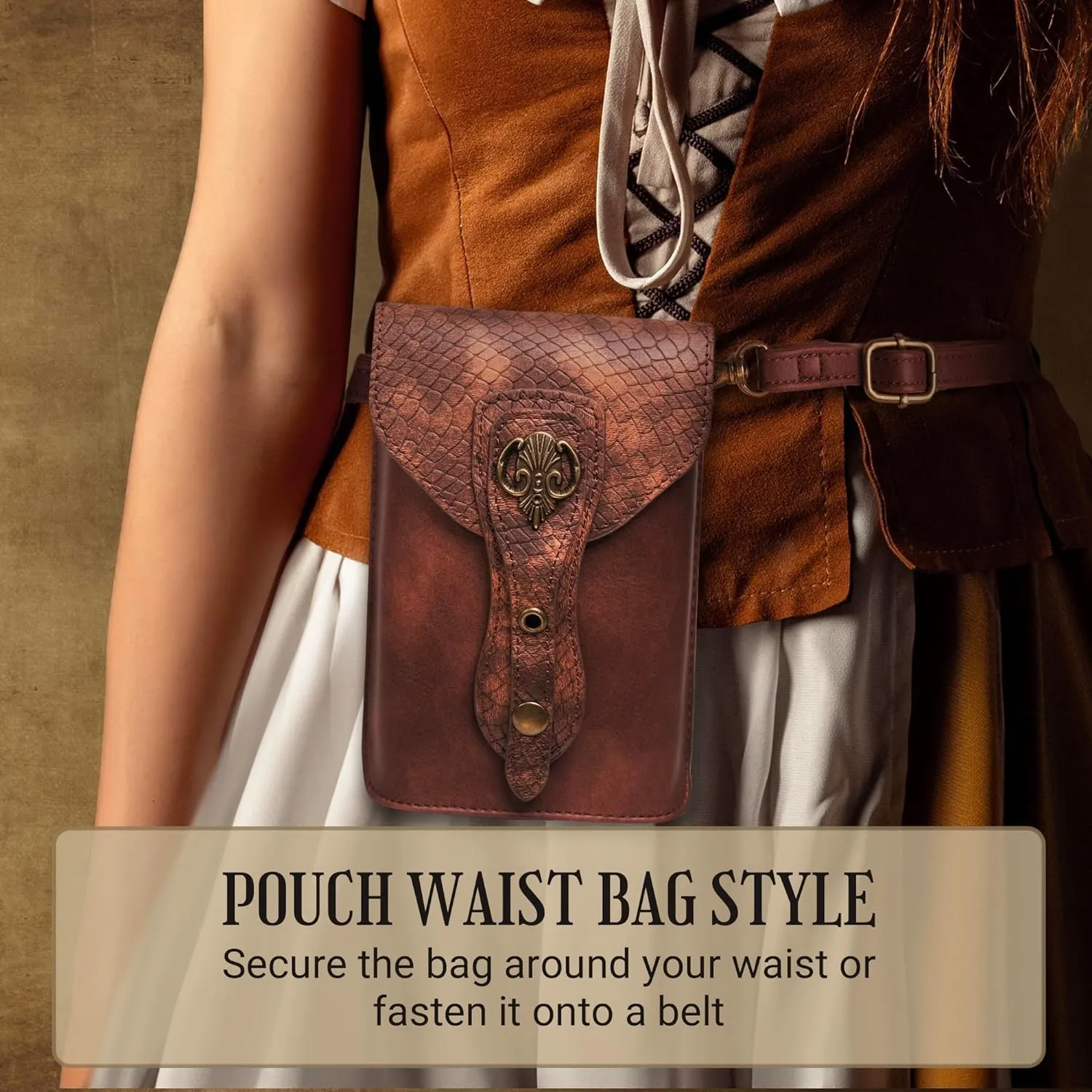 Medieval Leather Belt Pouch  Versatile Renaissance Bag for Ren Faire, Crossbody Cell Phone Holder, and Fairy Accessories - Brown Viking