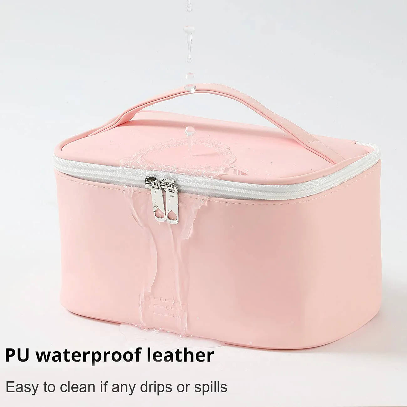 Meiyuuo Makeup Bag Cosmetic Bags Medium Travel Pouch for Women Girls Portable Toiletry Case Organizer Waterproof Cute (Light Pink)