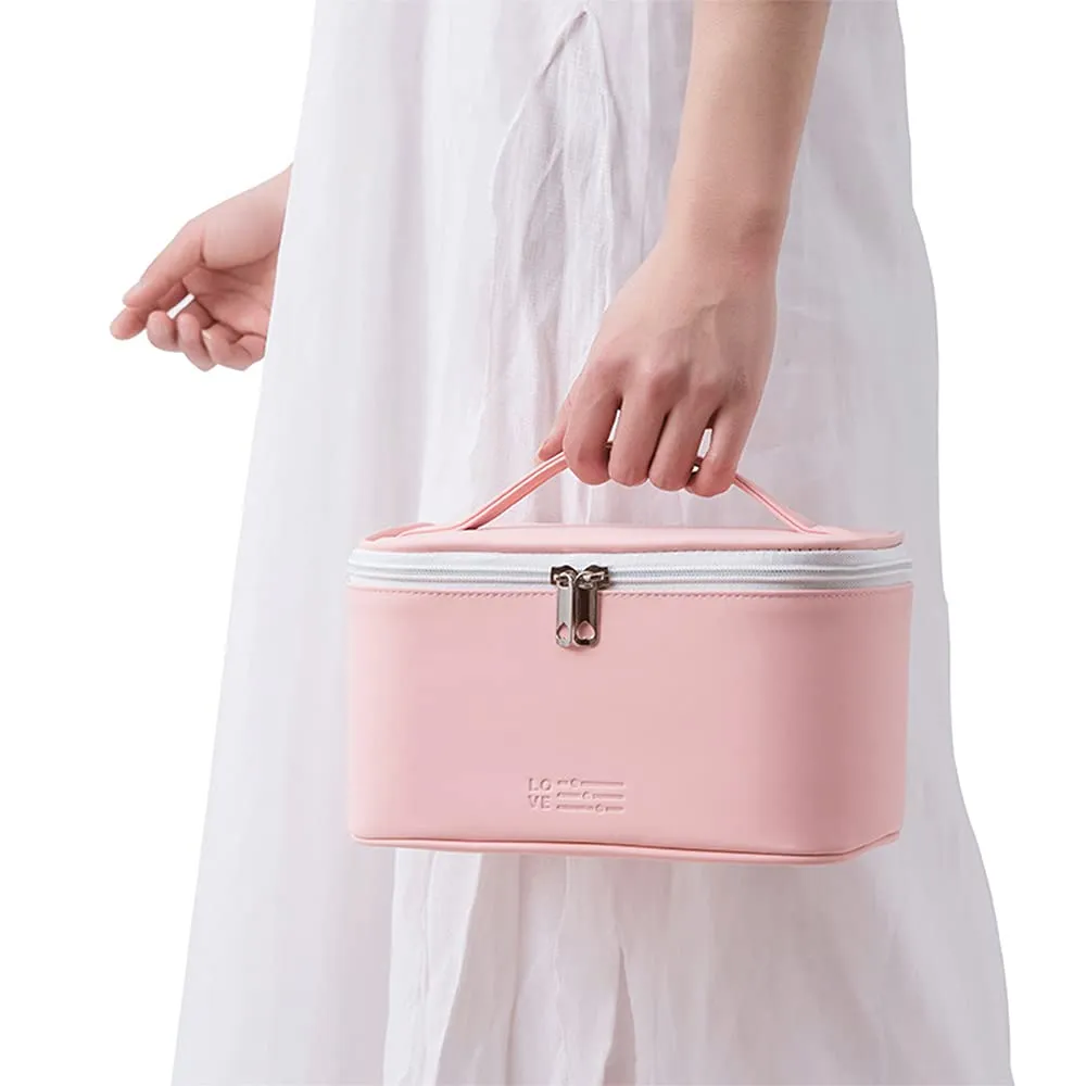 Meiyuuo Makeup Bag Cosmetic Bags Medium Travel Pouch for Women Girls Portable Toiletry Case Organizer Waterproof Cute (Light Pink)