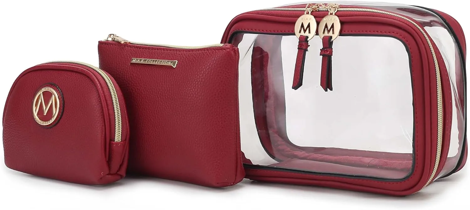 MKF Collection 3PCS Stylish Cosmetic Bag Portable Makeup Travel Organizer Case With 7 Makeup Brushes by Mia K
