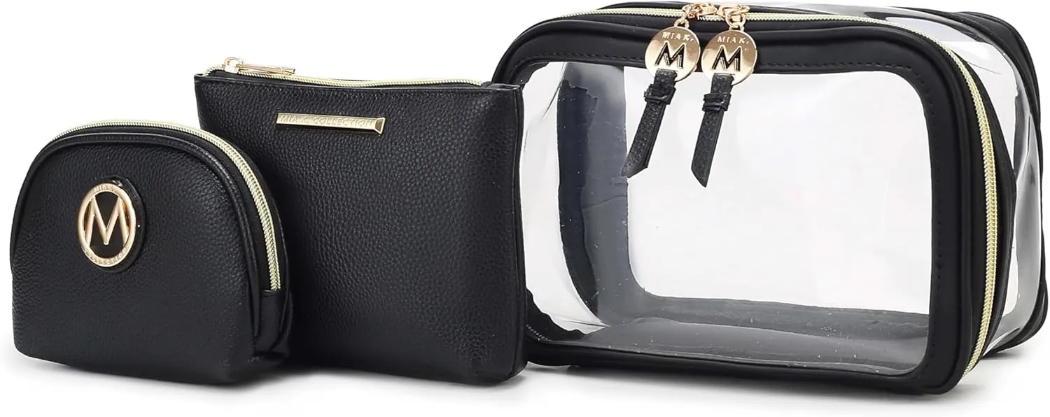 MKF Collection 3PCS Stylish Cosmetic Bag Portable Makeup Travel Organizer Case With 7 Makeup Brushes by Mia K
