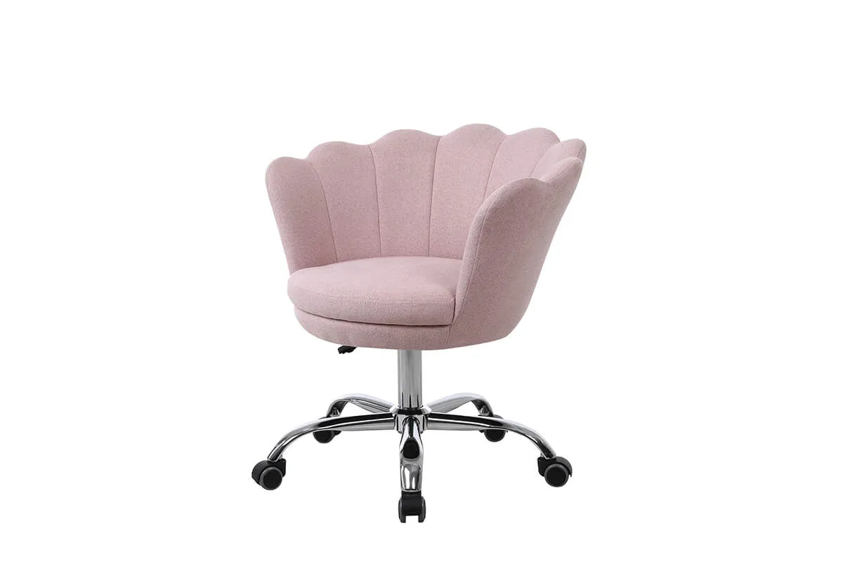 Modern Home Office Chair, Cute Velvet Upholstered Shell Chair Adjustable Swivel Vanity Chair for Women, Pink