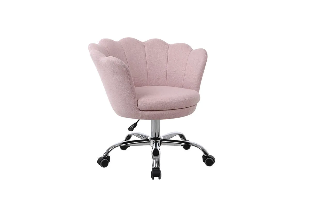 Modern Home Office Chair, Cute Velvet Upholstered Shell Chair Adjustable Swivel Vanity Chair for Women, Pink