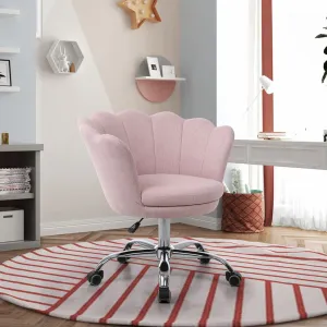 Modern Home Office Chair, Cute Velvet Upholstered Shell Chair Adjustable Swivel Vanity Chair for Women, Pink