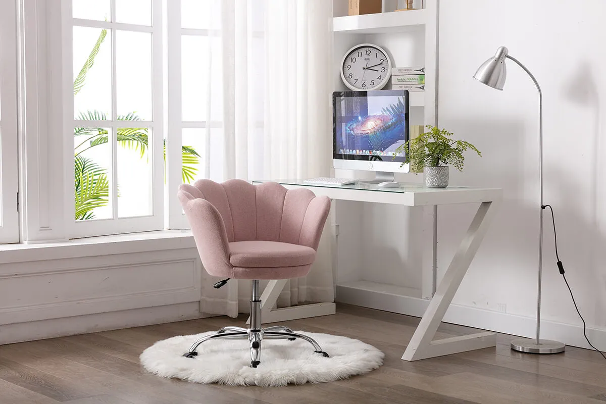 Modern Home Office Chair, Cute Velvet Upholstered Shell Chair Adjustable Swivel Vanity Chair for Women, Pink