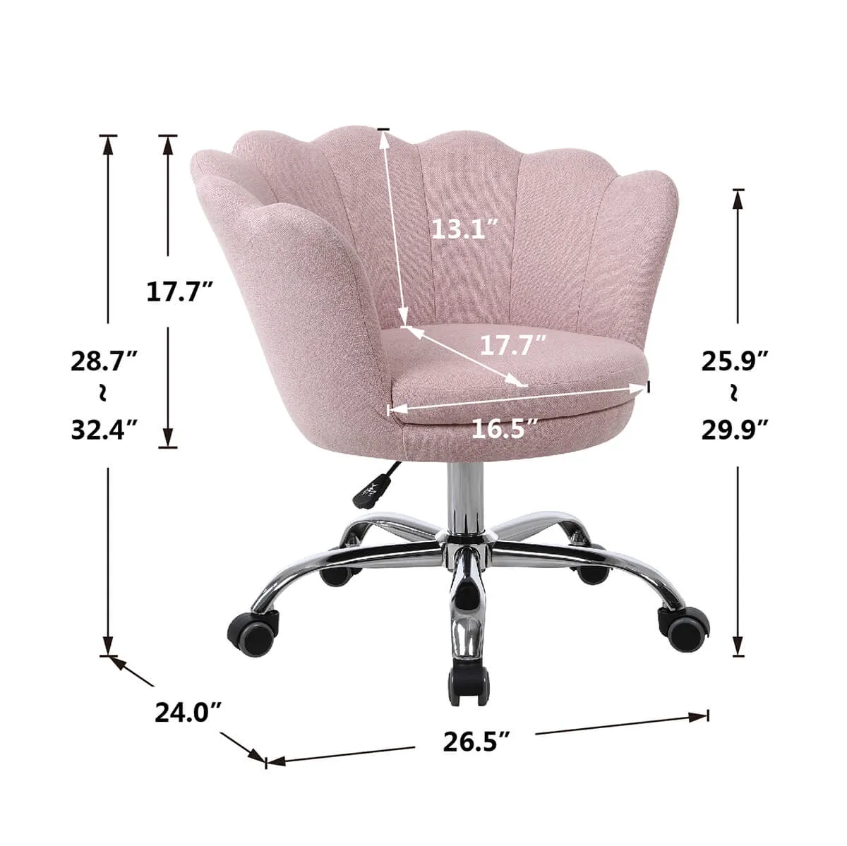 Modern Home Office Chair, Cute Velvet Upholstered Shell Chair Adjustable Swivel Vanity Chair for Women, Pink