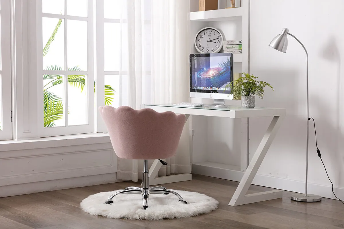 Modern Home Office Chair, Cute Velvet Upholstered Shell Chair Adjustable Swivel Vanity Chair for Women, Pink