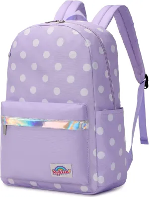 mygreen Cartoon Dot Prints Backpacks for Girls Kids Elementary School Bags Boys Nylon Bookbag Light Purple