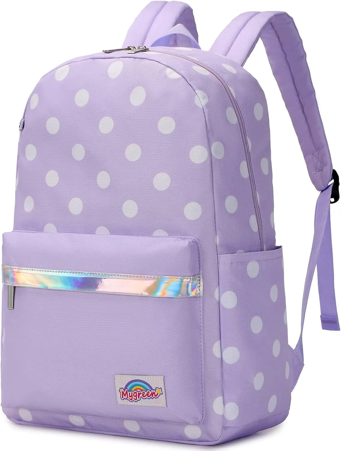 mygreen Cartoon Dot Prints Backpacks for Girls Kids Elementary School Bags Boys Nylon Bookbag Light Purple