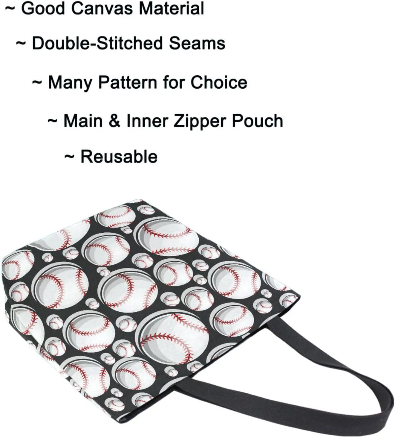 Naanle Extra Large Tote Handle Bags, Stylish Baseball Balls Pattern Canvas Reusable Market Beach Travel Gym Shopping Shoulder Bag for Women