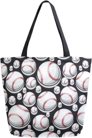 Naanle Extra Large Tote Handle Bags, Stylish Baseball Balls Pattern Canvas Reusable Market Beach Travel Gym Shopping Shoulder Bag for Women
