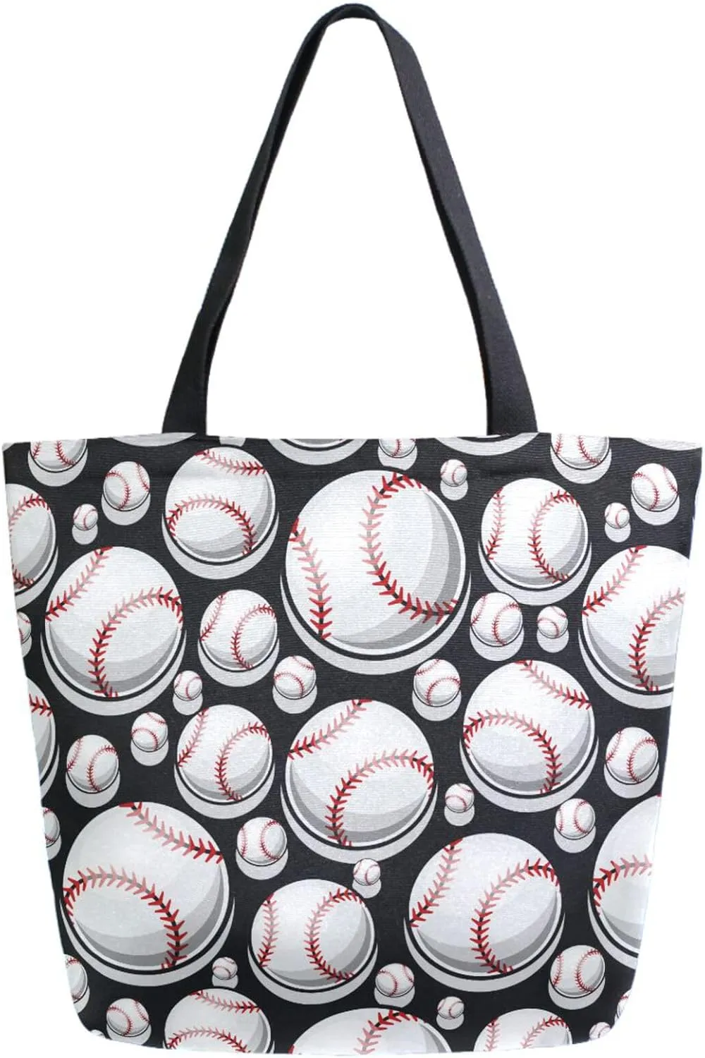 Naanle Extra Large Tote Handle Bags, Stylish Baseball Balls Pattern Canvas Reusable Market Beach Travel Gym Shopping Shoulder Bag for Women
