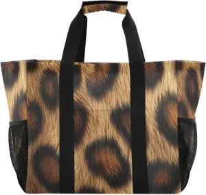 Nander Beautiful Brown Leopard Print Foldable Tote Bag Waterproof Sandproof Women Beach Bag Handbag Gym Bag