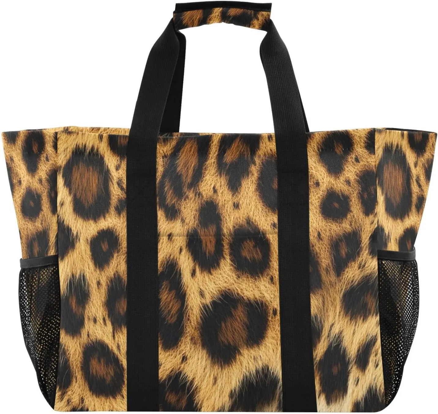 Nander Beautiful Brown Leopard Print Foldable Tote Bag Waterproof Sandproof Women Beach Bag Handbag Gym Bag