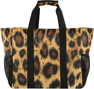 Nander Beautiful Brown Leopard Print Foldable Tote Bag Waterproof Sandproof Women Beach Bag Handbag Gym Bag