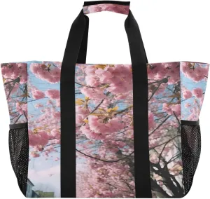 Nander Beautiful Cherry Blossoms Foldable Tote Bag Waterproof Sandproof Women Beach Bag Handbag Gym Bag Travel Shopping Bag