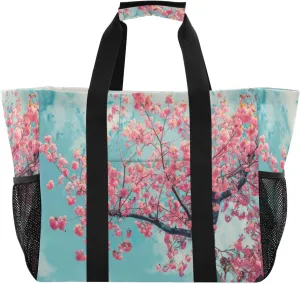 Nander Beautiful Cherry Blossoms Foldable Tote Bag Waterproof Sandproof Women Beach Bag Handbag Gym Bag Travel Shopping Bag