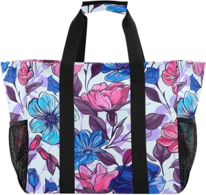 Nander Beautiful Colorful Flowers Foldable Tote Bag Waterproof Sandproof Women Beach Bag Handbag Gym Bag Travel Shopping Bag