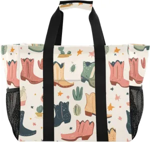 Nander Beautiful Cowboy Boots Reusable Grocery Bags,Large Grocery Tote Bag Water Resistant Shopping Bags Foldable Grocery Bag for Clothes,Shoes and Picnic