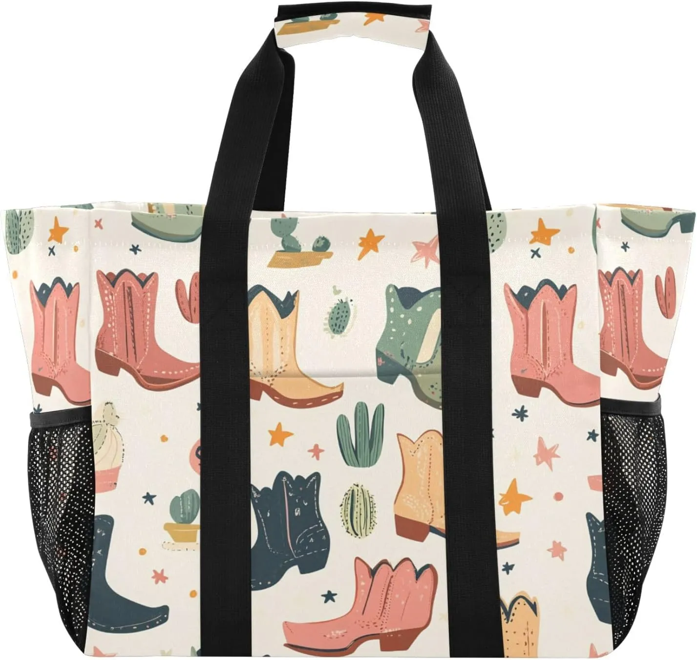 Nander Beautiful Cowboy Boots Reusable Grocery Bags,Large Grocery Tote Bag Water Resistant Shopping Bags Foldable Grocery Bag for Clothes,Shoes and Picnic