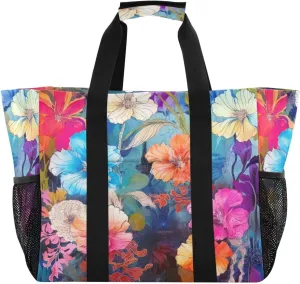 Nander Beautiful Flowers Foldable Tote Bag Waterproof Sandproof Women Beach Bag Handbag Gym Bag
