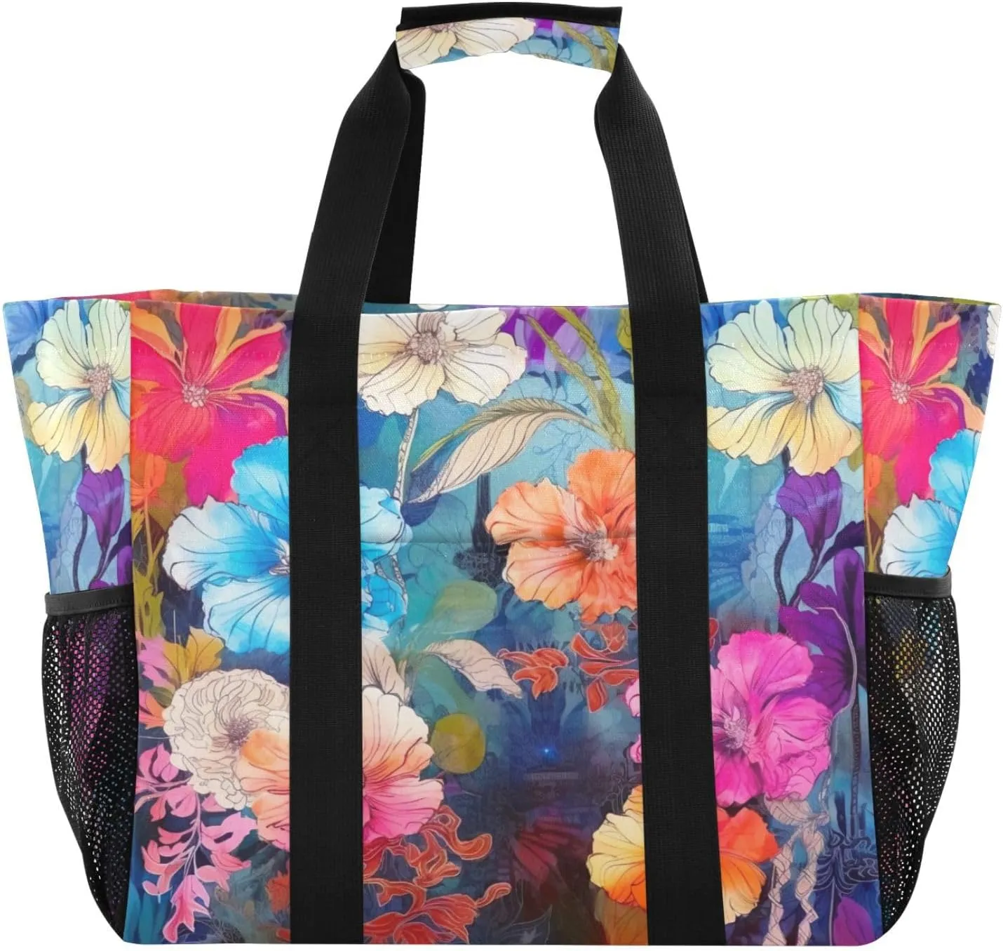 Nander Beautiful Flowers Foldable Tote Bag Waterproof Sandproof Women Beach Bag Handbag Gym Bag