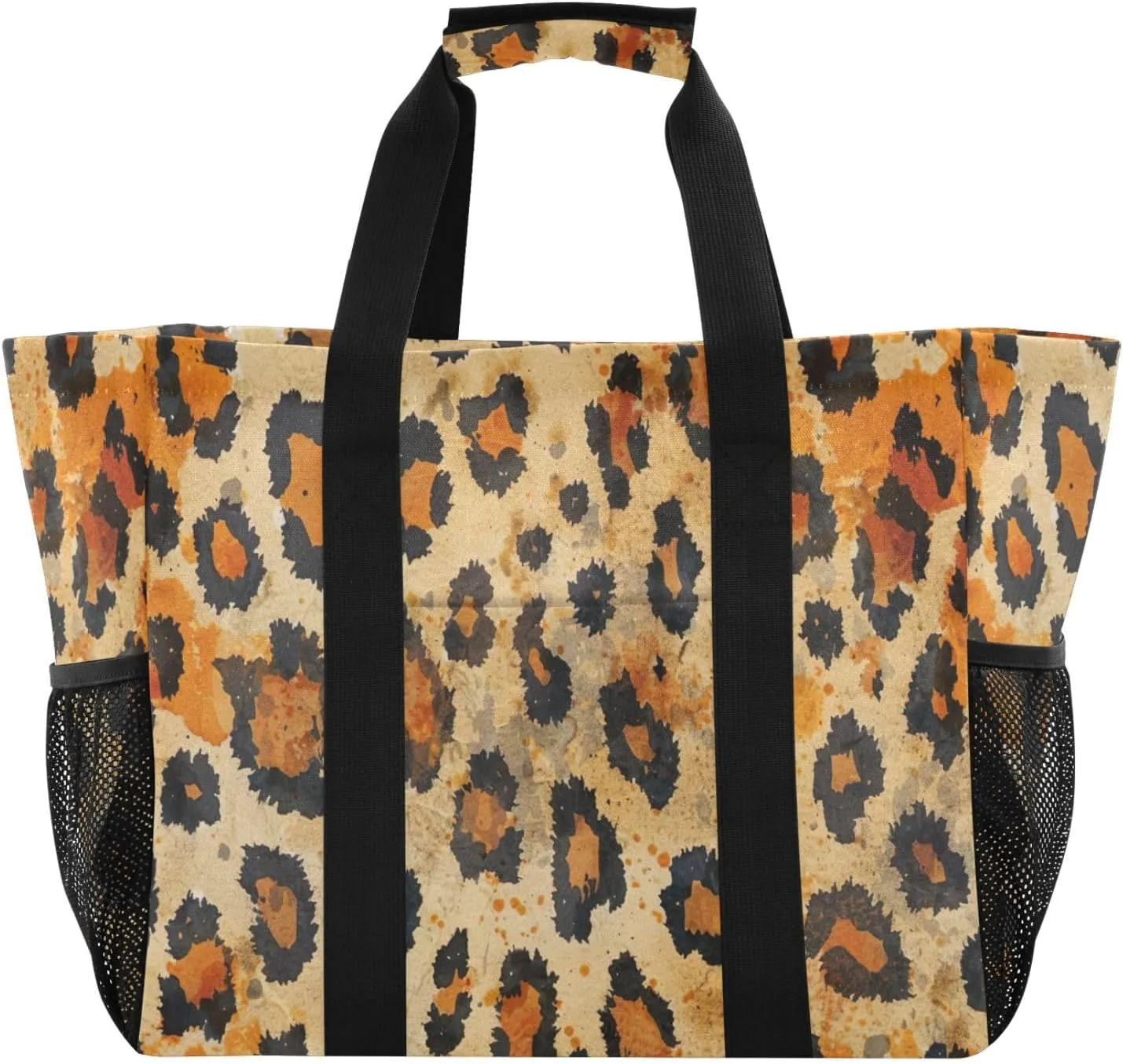 Nander Beautiful Leopard Print Texture Foldable Tote Bag Waterproof Sandproof Women Beach Bag Handbag Gym Bag