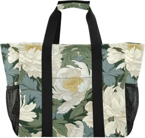 Nander Beautiful Wildflowers Foldable Tote Bag Waterproof Sandproof Women Beach Bag Handbag Gym Bag Travel Shopping Bag