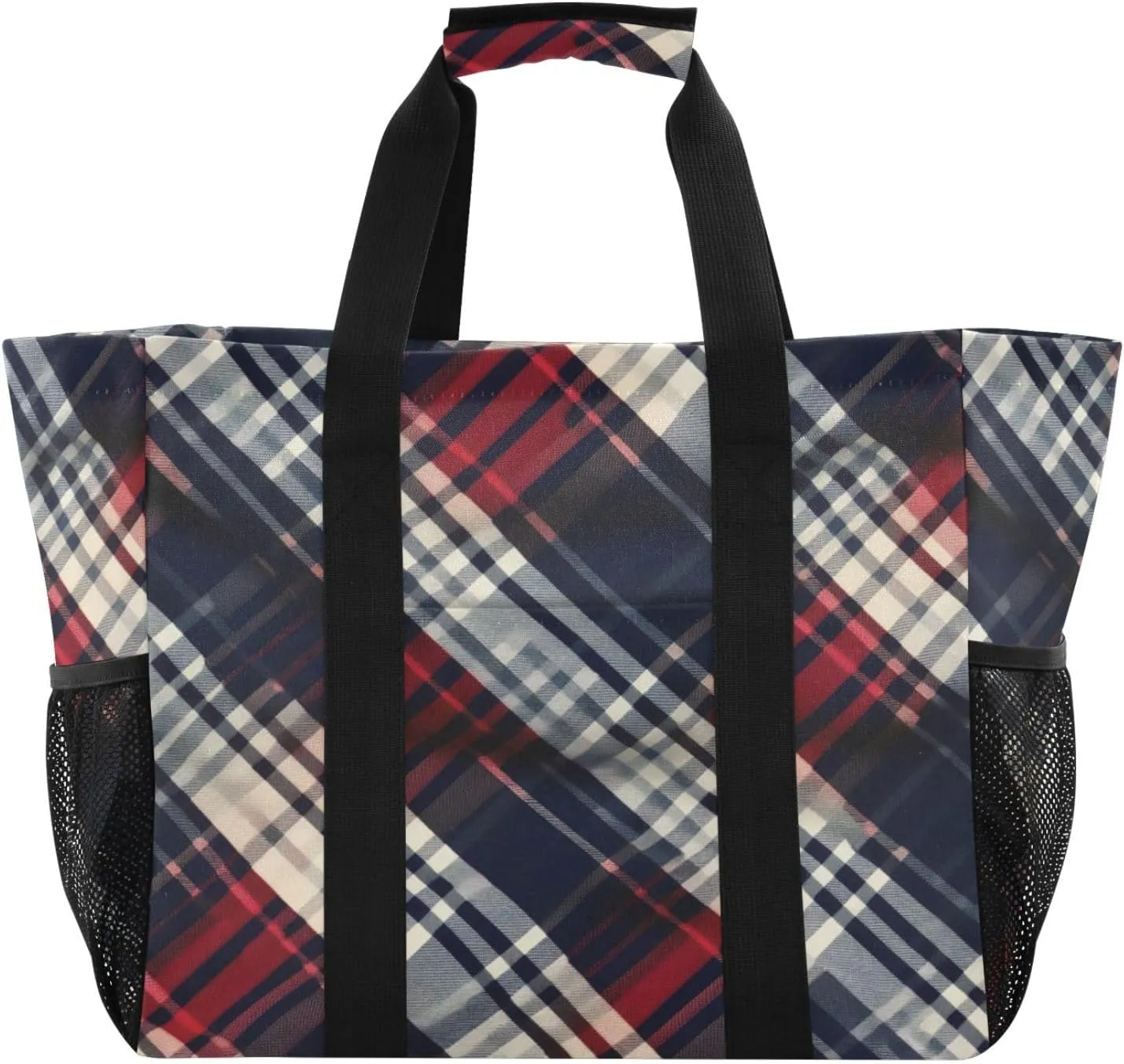Nander Buffalo Plaid Checkered Foldable Tote Bag Waterproof Sandproof Women Beach Bag Handbag Gym Bag Travel Shopping Bag