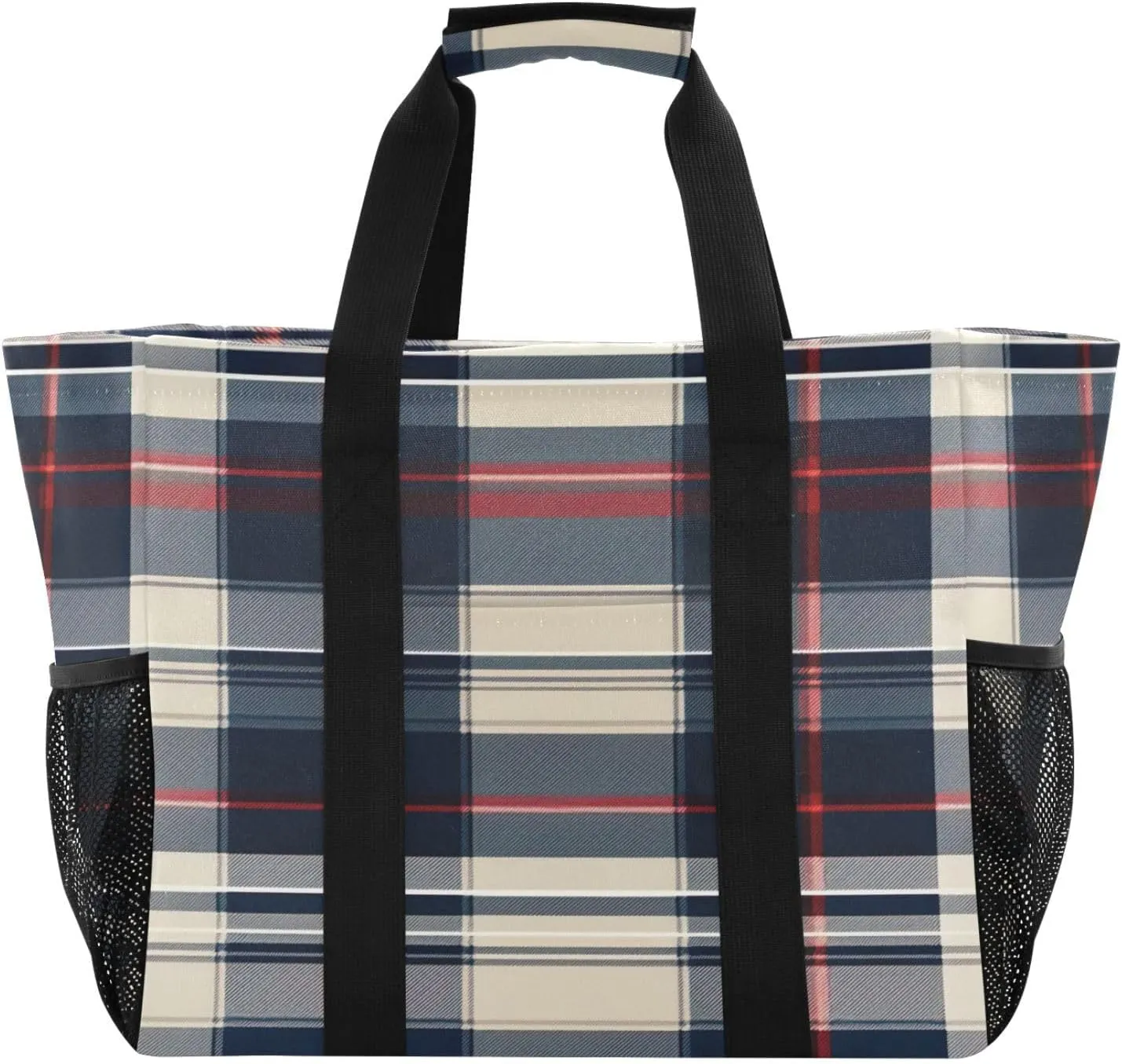 Nander Buffalo Plaid Checkered Foldable Tote Bag Waterproof Sandproof Women Beach Bag Handbag Gym Bag Travel Shopping Bag