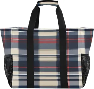Nander Buffalo Plaid Checkered Foldable Tote Bag Waterproof Sandproof Women Beach Bag Handbag Gym Bag Travel Shopping Bag