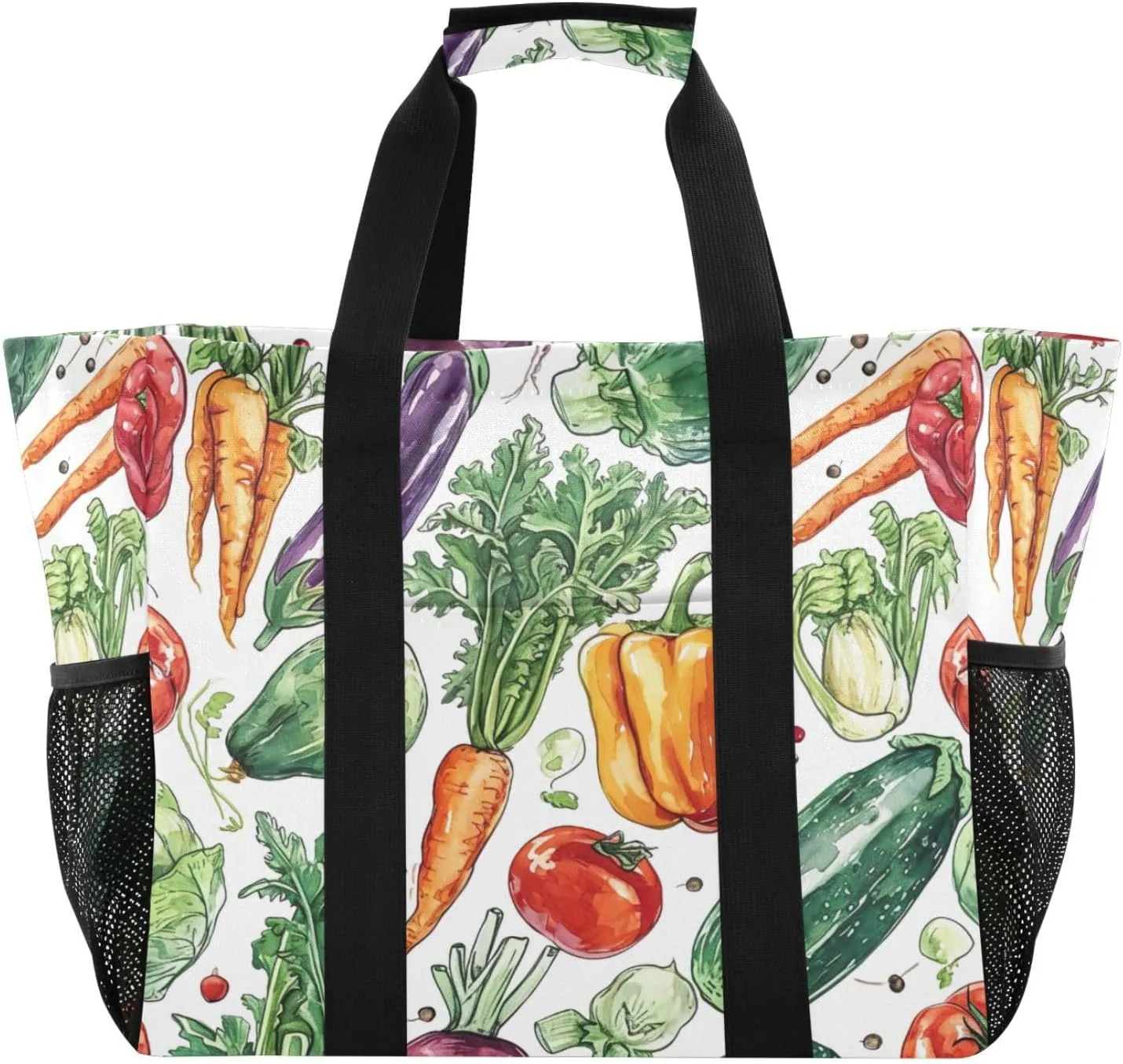 Nander Cartoon Vegetables Foldable Tote Bag Waterproof Sandproof Women Beach Bag Handbag Gym Bag Travel Shopping Bag