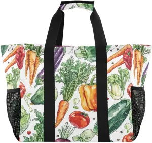 Nander Cartoon Vegetables Foldable Tote Bag Waterproof Sandproof Women Beach Bag Handbag Gym Bag Travel Shopping Bag