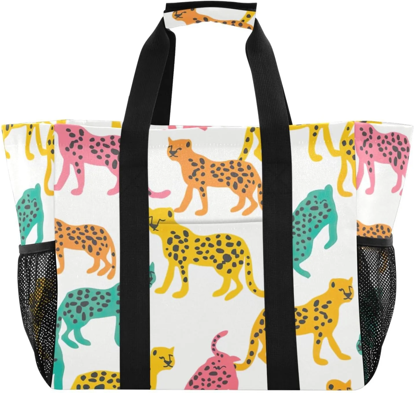 Nander Colored Leopard Foldable Tote Bag Waterproof Sandproof Women Beach Bag Handbag Gym Bag