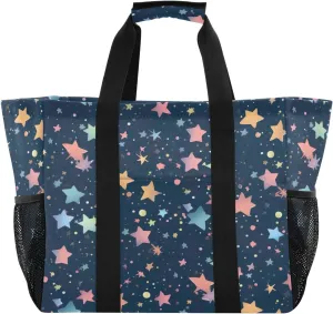 Nander Colored Stars Foldable Tote Bag Waterproof Sandproof Women Beach Bag Handbag Gym Bag Travel Shopping Bag