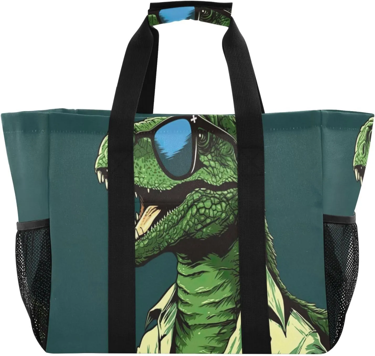 Nander Cute Cartoon Dinosaur Foldable Tote Bag Waterproof Sandproof Women Beach Bag Handbag Gym Bag