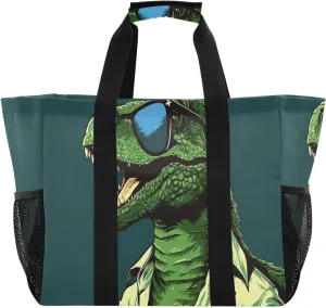 Nander Cute Cartoon Dinosaur Foldable Tote Bag Waterproof Sandproof Women Beach Bag Handbag Gym Bag