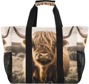 Nander Cute Highland Cattle Foldable Tote Bag Waterproof Sandproof Women Beach Bag Handbag Gym Bag Travel Shopping Bag