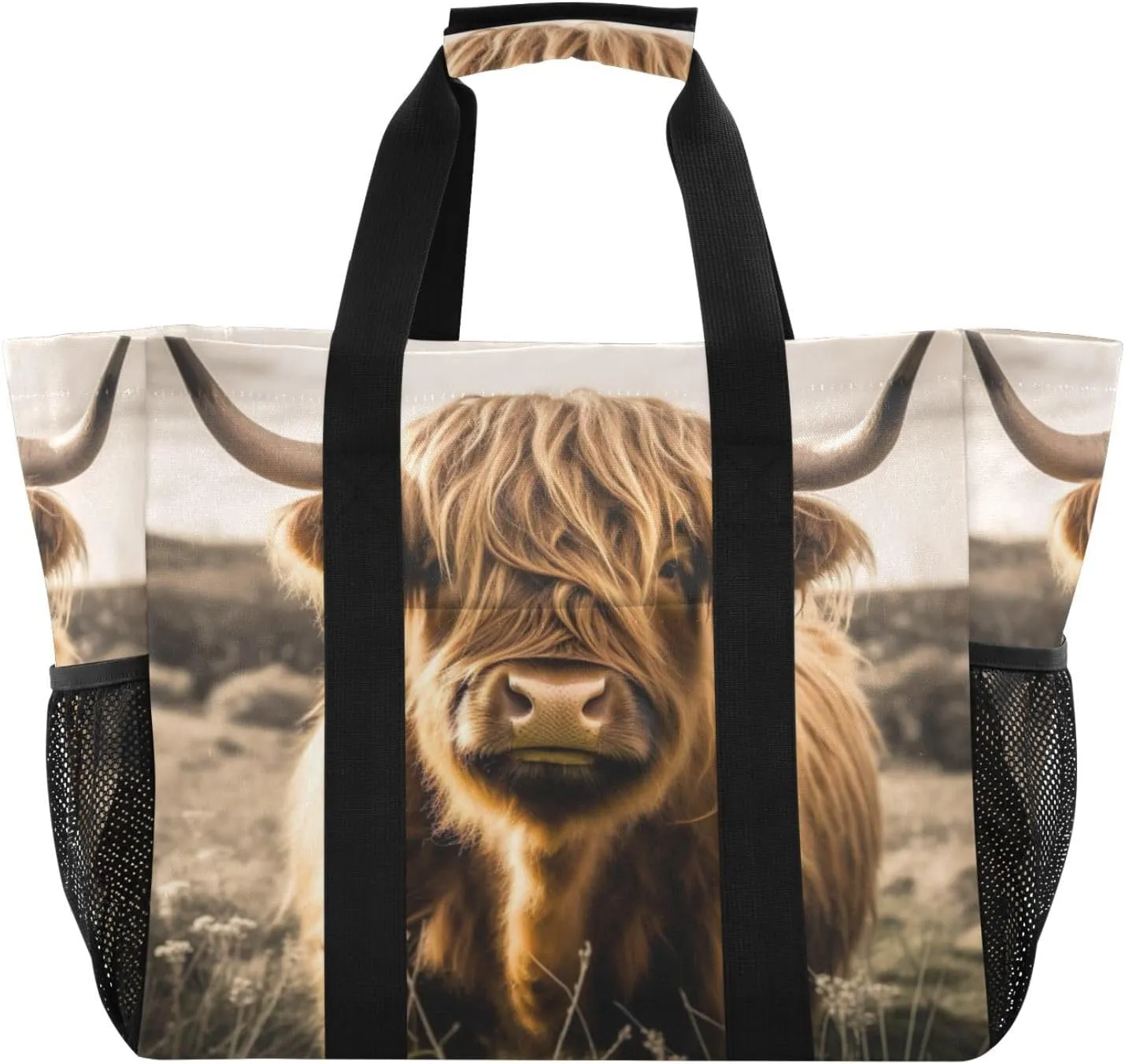 Nander Cute Highland Cattle Foldable Tote Bag Waterproof Sandproof Women Beach Bag Handbag Gym Bag Travel Shopping Bag