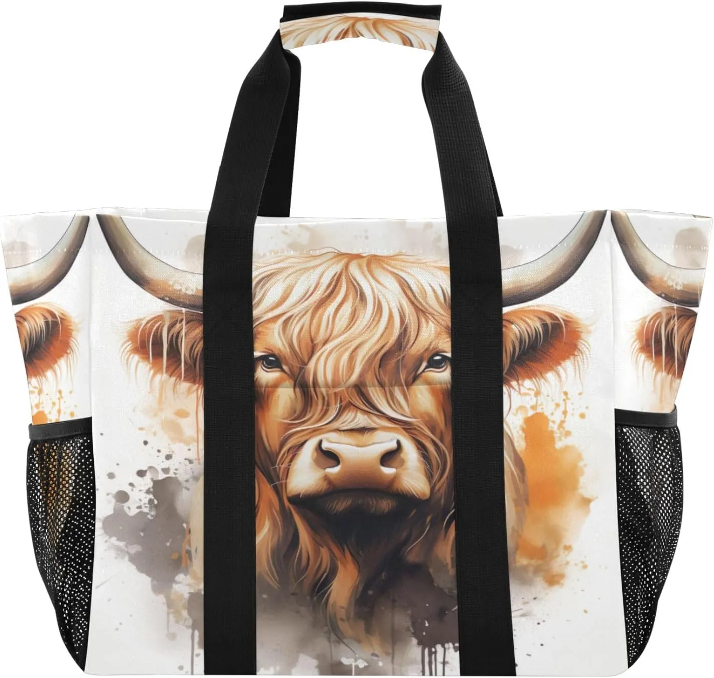 Nander Cute Highland Cow Foldable Tote Bag Waterproof Sandproof Women Beach Bag Handbag Gym Bag