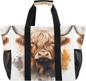 Nander Cute Highland Cow Foldable Tote Bag Waterproof Sandproof Women Beach Bag Handbag Gym Bag