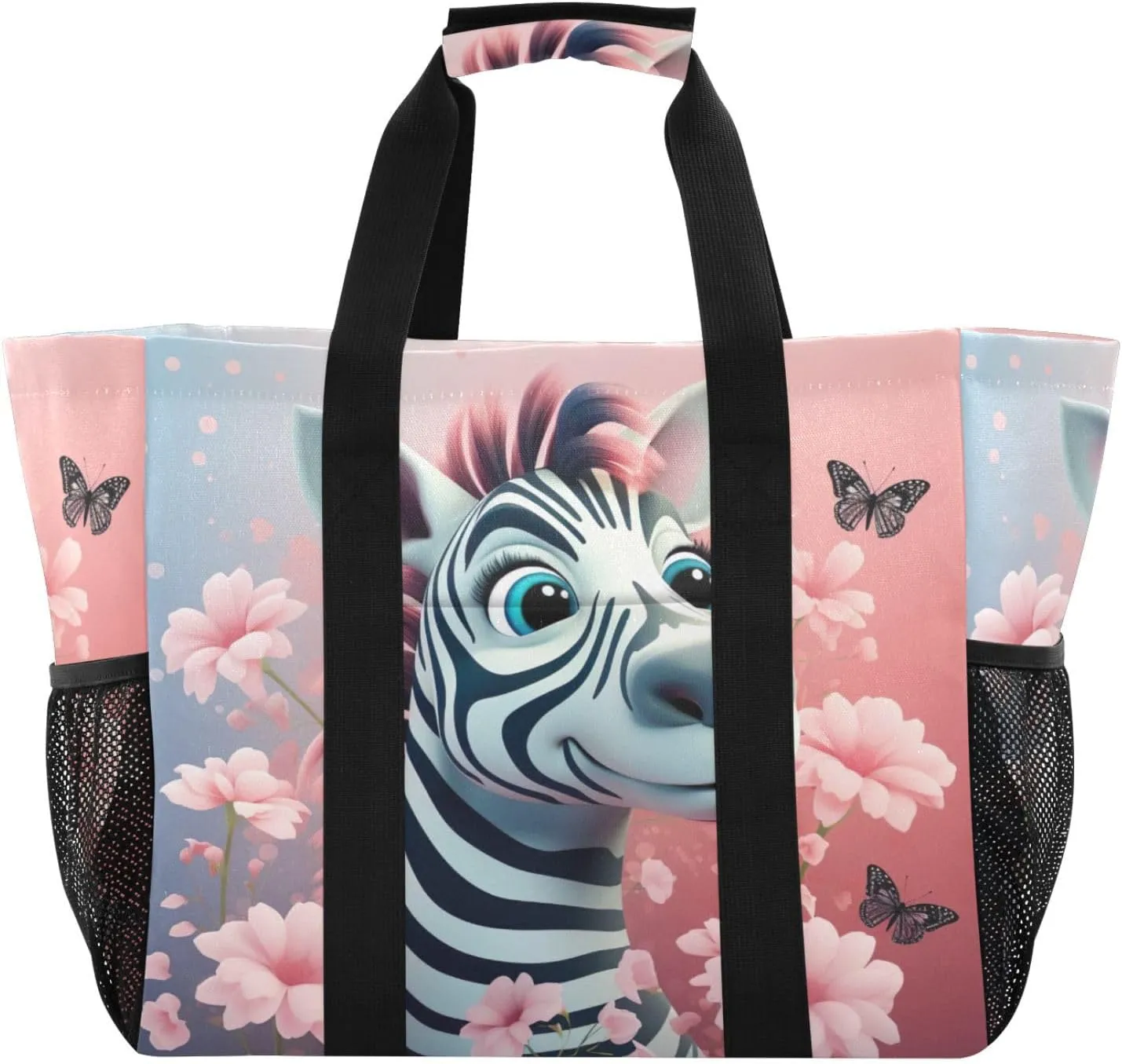 Nander Cute Zebras Foldable Tote Bag Waterproof Sandproof Women Beach Bag Handbag Gym Bag