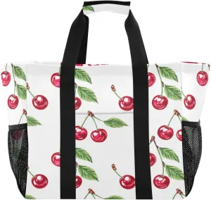 Nander Delicious Cherries Foldable Tote Bag Waterproof Sandproof Women Beach Bag Handbag Gym Bag Travel Shopping Bag