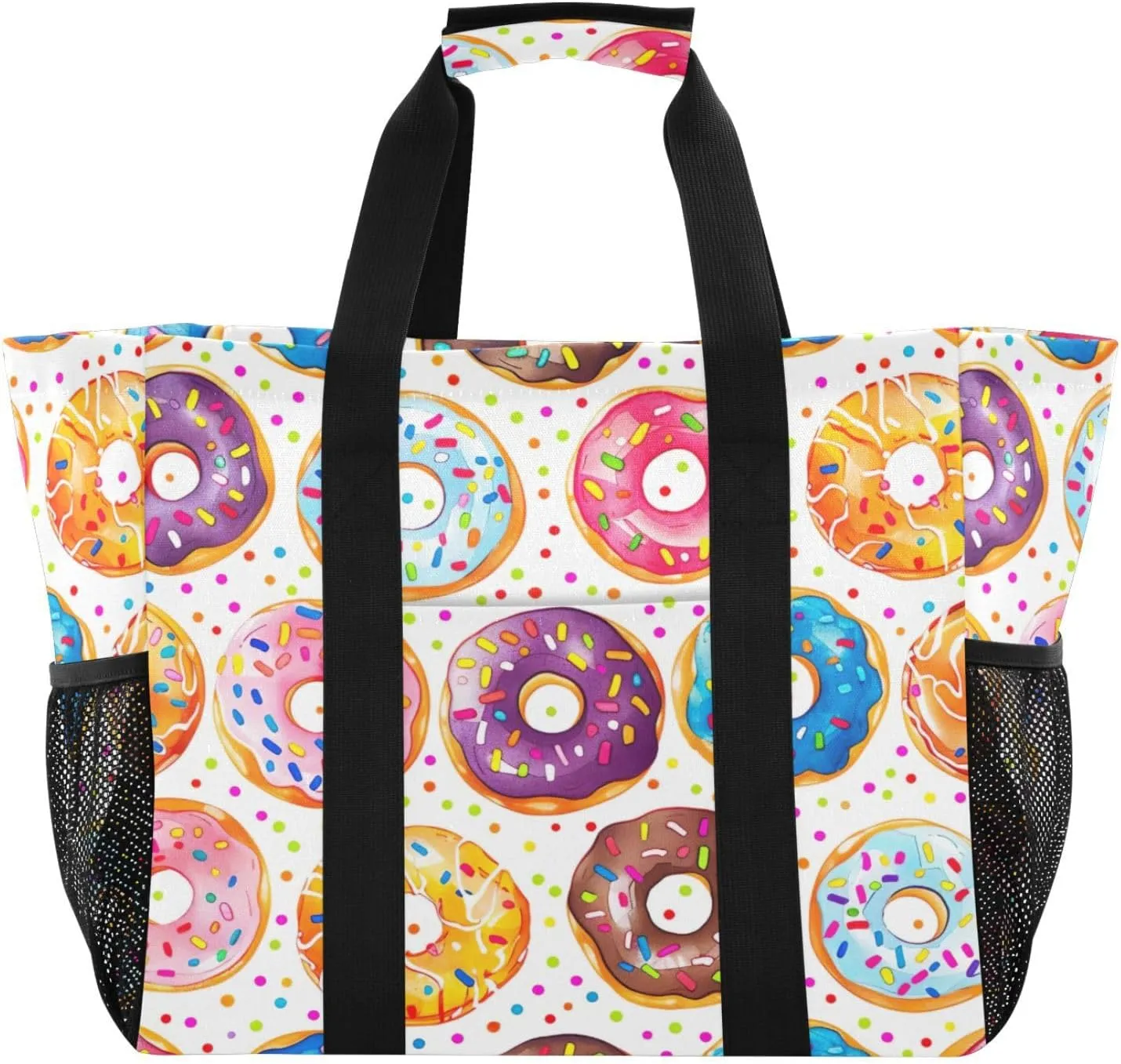 Nander Delicious Donuts Foldable Tote Bag Waterproof Sandproof Women Beach Bag Handbag Gym Bag Travel Shopping Bag