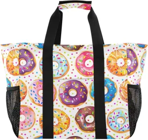 Nander Delicious Donuts Foldable Tote Bag Waterproof Sandproof Women Beach Bag Handbag Gym Bag Travel Shopping Bag