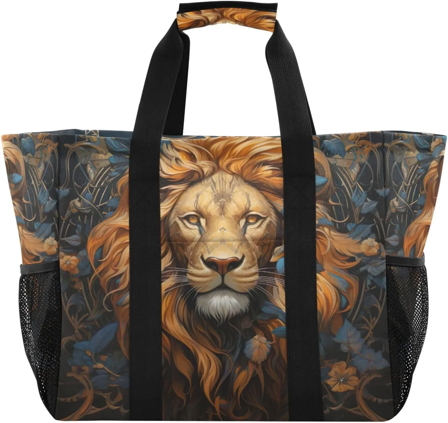 Nander Fierce Lion Foldable Tote Bag Waterproof Sandproof Women Beach Bag Handbag Gym Bag Travel Shopping Bag