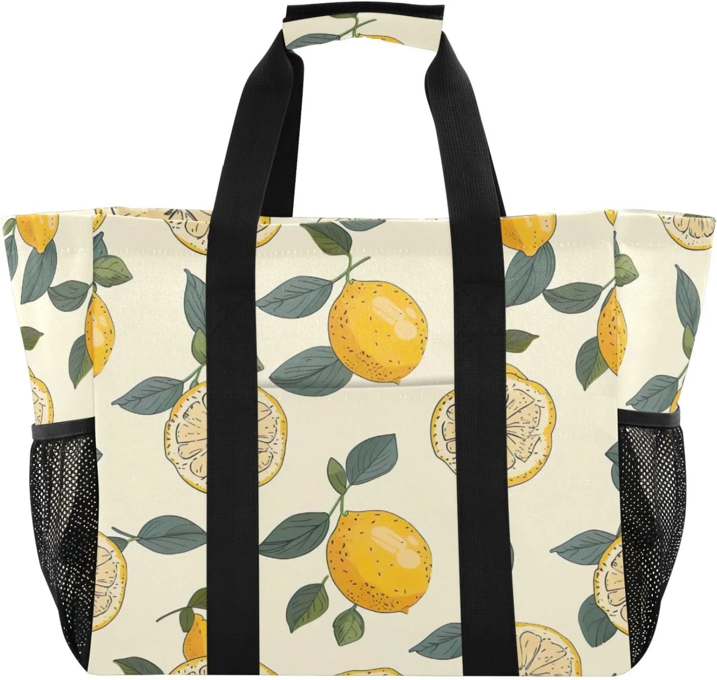 Nander Fresh Lemon Foldable Tote Bag Waterproof Sandproof Women Beach Bag Handbag Gym Bag