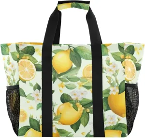 Nander Fresh Lemon Foldable Tote Bag Waterproof Sandproof Women Beach Bag Handbag Gym Bag