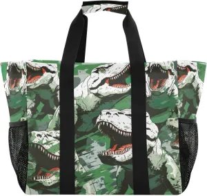 Nander Green Dinosaur Foldable Tote Bag Waterproof Sandproof Women Beach Bag Handbag Gym Bag Travel Shopping Bag