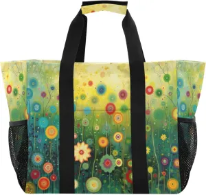 Nander Ink Painting Of Flowers Foldable Tote Bag Waterproof Sandproof Women Beach Bag Handbag Gym Bag